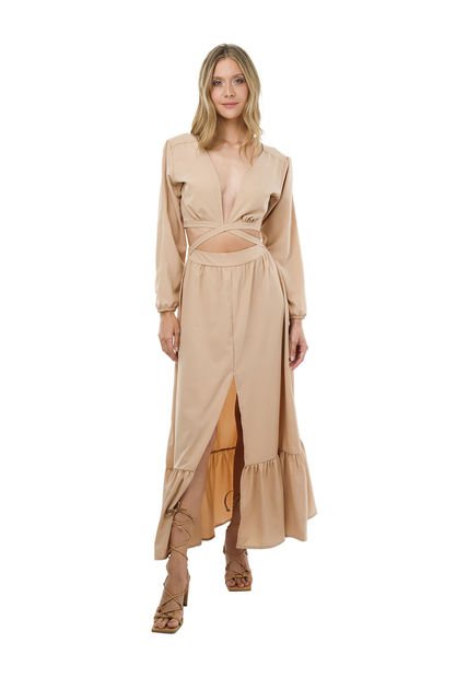 Vestido Largo Reverie Toupe Mercedes Campuzano