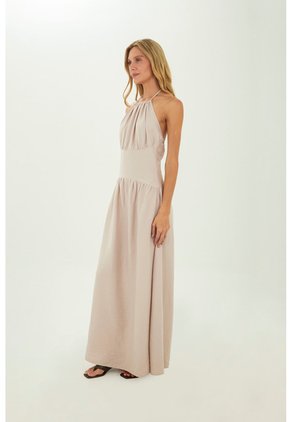 Vestido Largo Leah Beige Mercedes Campuzano