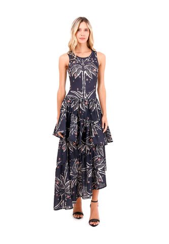 Vestido Largo Fuego Palmeras Negro Mercedes Campuzano Mercedes Campuzano