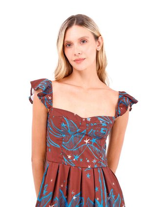 Vestido Largo Flora Palmeras Terracota Mercedes Campuzano