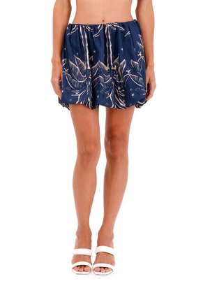 Falda Corta Coral Palmeras Azul Mercedes Campuzano