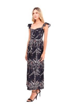 Vestido Largo Flora Palmeras Negro Mercedes Campuzano