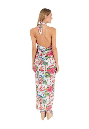 Vestido Largo Tropico Estampado Marfil Mercedes Campuzano