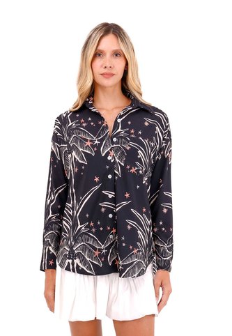 Camisa Boyfriend Haven Palmeras Negro Mercedes Campuzano Mercedes Campuzano