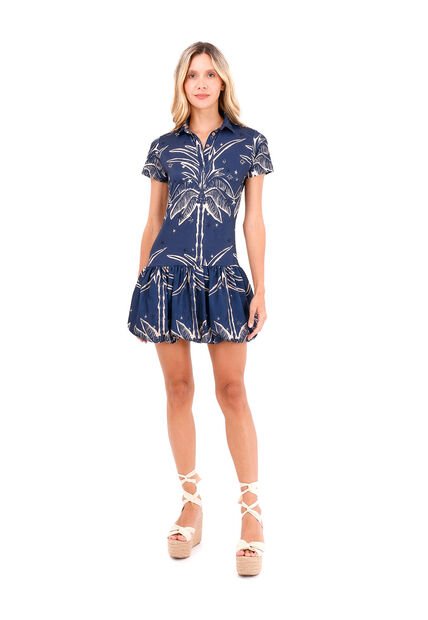 Vestido Corto Luna Palmeras Azul Mercedes Campuzano