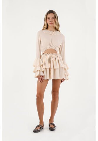 Vestido Corto Auraluna Beige Mercedes Campuzano Mercedes Campuzano