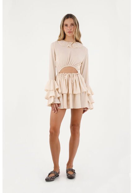 Vestido Corto Auraluna Beige Mercedes Campuzano
