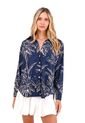 Camisa Boyfriend Haven Palmeras Azul Mercedes Campuzano de Mercedes Campuzano