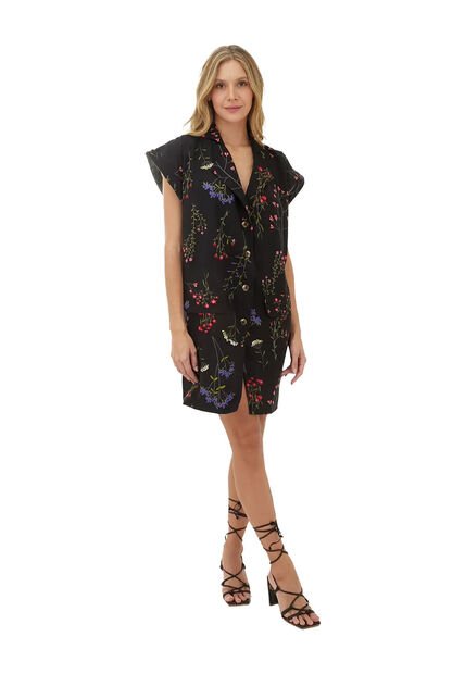 Vestido Corto Lotus Estampado Floral Negro Mercedes Campuzano