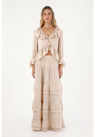 Falda Larga Julie Beige Mercedes Campuzano Mercedes Campuzano