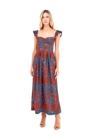 Vestido Largo Flora Palmeras Terracota Mercedes Campuzano Mercedes Campuzano