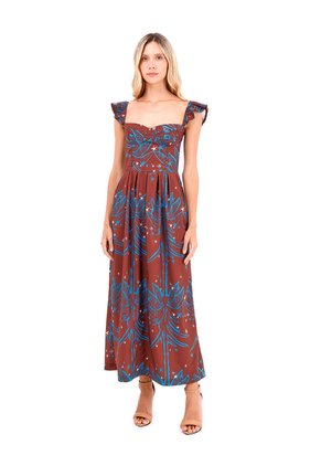 Vestido Largo Flora Palmeras Terracota Mercedes Campuzano