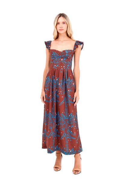 Vestido Largo Flora Palmeras Terracota Mercedes Campuzano