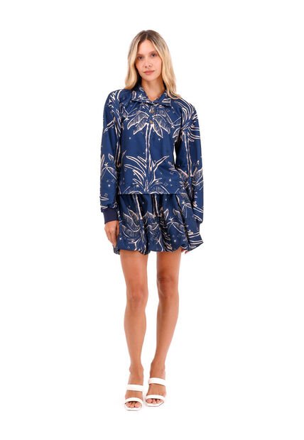 Falda Corta Coral Palmeras Azul Mercedes Campuzano