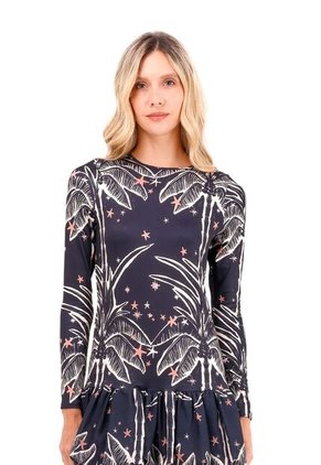 Vestido Corto Sotavento Palmeras Negro Mercedes Campuzano