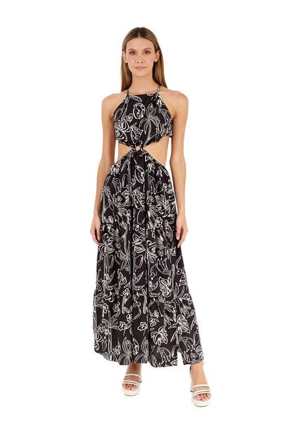 Vestido Largo Sia Estampado Negro Mercedes Campuzano