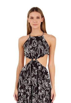 Vestido Largo Sia Estampado Negro Mercedes Campuzano