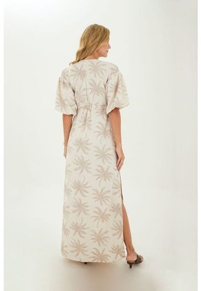 Vestido Largo Celeste Beige Mercedes Campuzano