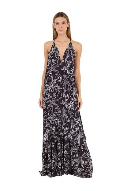 Vestido Largo Erin Estampado Negro Mercedes Campuzano