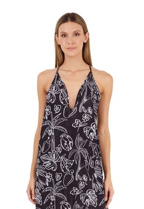 Vestido Largo Erin Estampado Negro Mercedes Campuzano