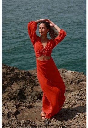 Vestido Largo Angelina Terracota Mercedes Campuzano