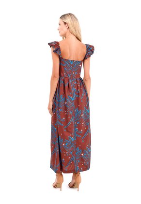 Vestido Largo Flora Palmeras Terracota Mercedes Campuzano