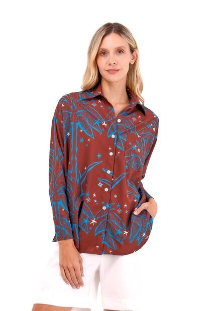 Camisa Boyfriend Haven Palmeras Terracota Mercedes Campuzano
