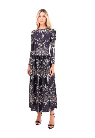 Vestido Largo Boheme Palmeras Negro Mercedes Campuzano Mercedes Campuzano