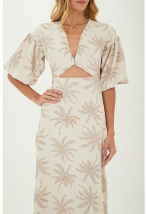 Vestido Largo Celeste Beige Mercedes Campuzano