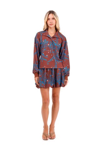 Falda Corta Coral Palmeras Terracota Mercedes Campuzano Mercedes Campuzano