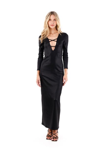 Vestido Largo Cielo Nocturno Negro Mercedes Campuzano