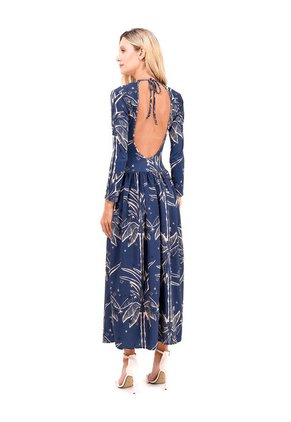 Vestido Largo Boheme Palmeras Azul Mercedes Campuzano