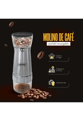 Molino De Café Mertec Portátil Recargable USB Acero Inoxidable