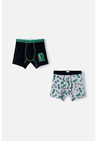 Pack X2 Boxer Minecraft Negro Y Gris Jaspe Para Niño 10 MINECRAFT