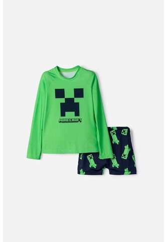 Conjunto De Minecraft Manga Larga Verde Y Azul Para Niño 12 MINECRAFT