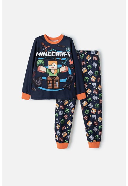 Pijama De Minecraft Con Pantalón Largo Azul Y Naranja Para Niño 12