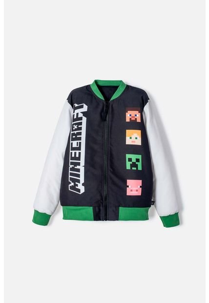 Chaqueta De Minecraft Marfil Y Negra Estampada En Frente Para Niño 12