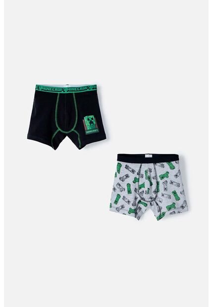 Pack X2 Boxer Minecraft Negro Y Gris Jaspe Para Niño 10
