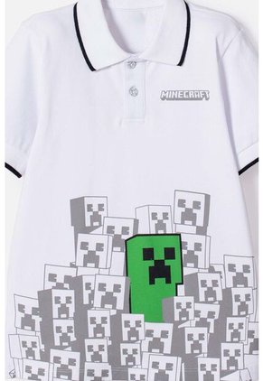 Camiseta Tipo Polo De Minecraft Blanca Para Niño 12