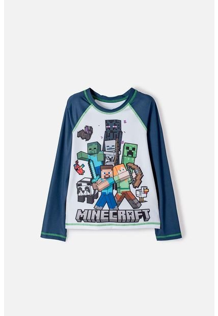 Camiseta De Baño De Minecraft Azul Y Blanca Manga Larga Para Niño 12