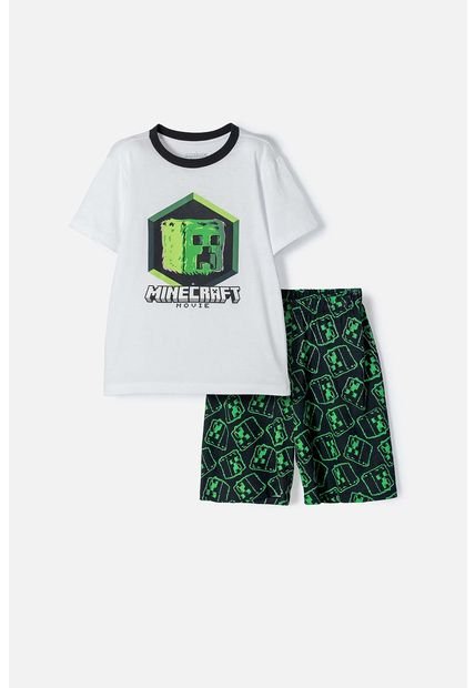 Pijama De Minecraft Blanca Y Negra De Bermuda Para Niño 10