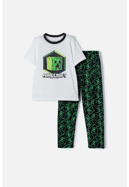 Pijama De Minecraft Blanca Y Negra De Pantalón Largo Para Niño 12