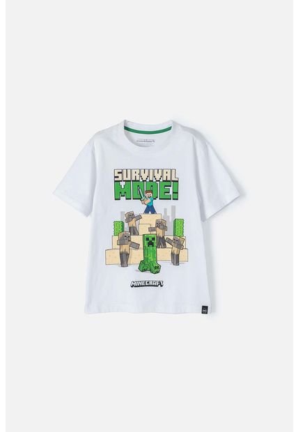 Camiseta De Minecraft Blanca Manga Corta Para Niño 12