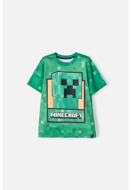 Camiseta De Minecraft Verde Estampada Para Niño 8
