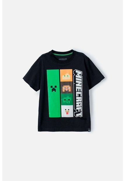 Camiseta De Minecraft Negra Estampada En Frente Para Niño 8