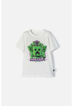 Camiseta De Minecraft Marfil Estampada En Frente Para Niño 12
