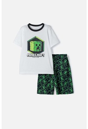 Pijama De Minecraft Blanca Y Negra De Bermuda Para Niño 10