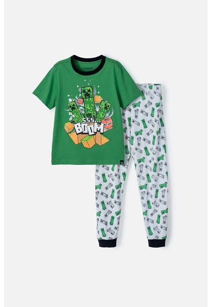 Pijama De Minecraft Gris Y Verde De Pantalón Largo Para Niño 8