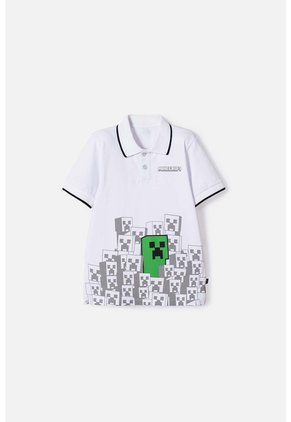Camiseta Tipo Polo De Minecraft Blanca Para Niño 10