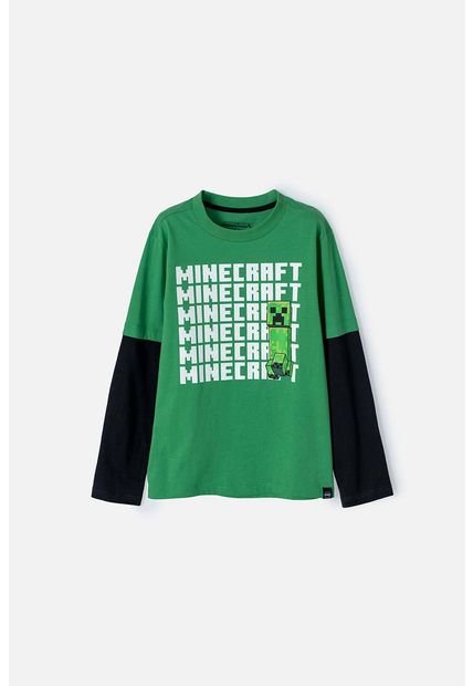 Camiseta De Minecraft Verde Y Negra Manga Larga Para Niño 10